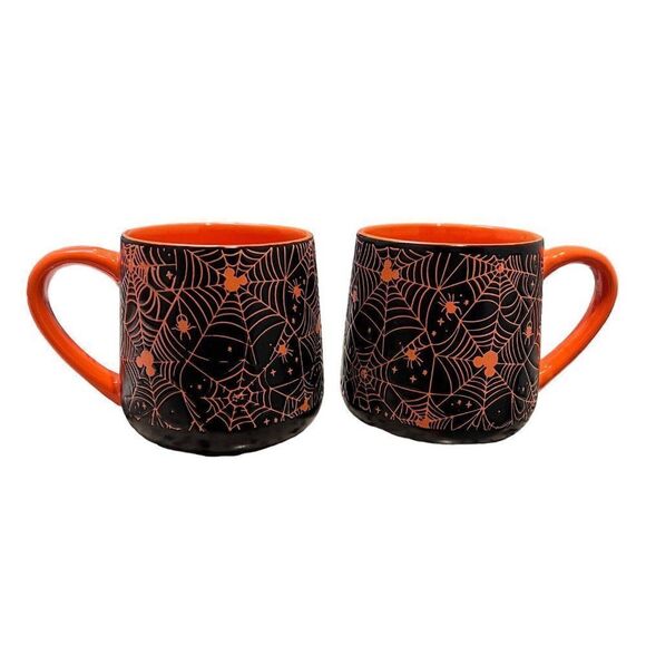 Disney Mugs Mickey Mouse‎ Black Spiders Webs Halloween Orange Set Of 2 Ears NEW - Picture 7 of 8